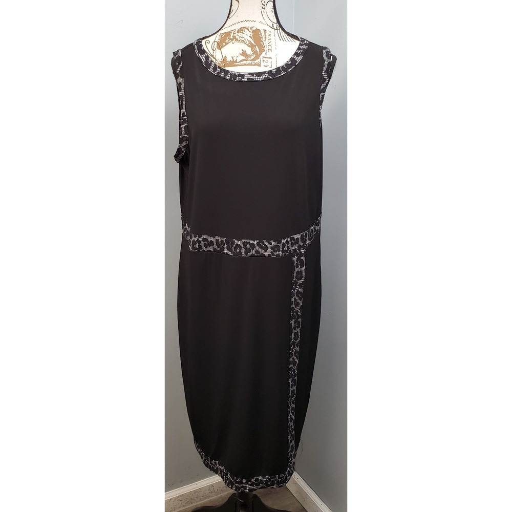 Michael Kors Sheath Dress Womens 1X Black White Houndstooth Trim Boho Back Zip
